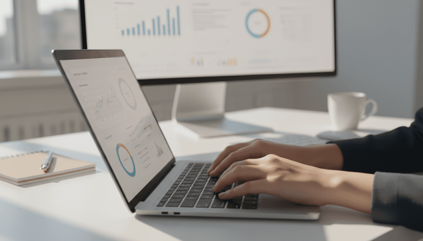 Salesforce dashboard with contact records and data visualization on a laptop screen