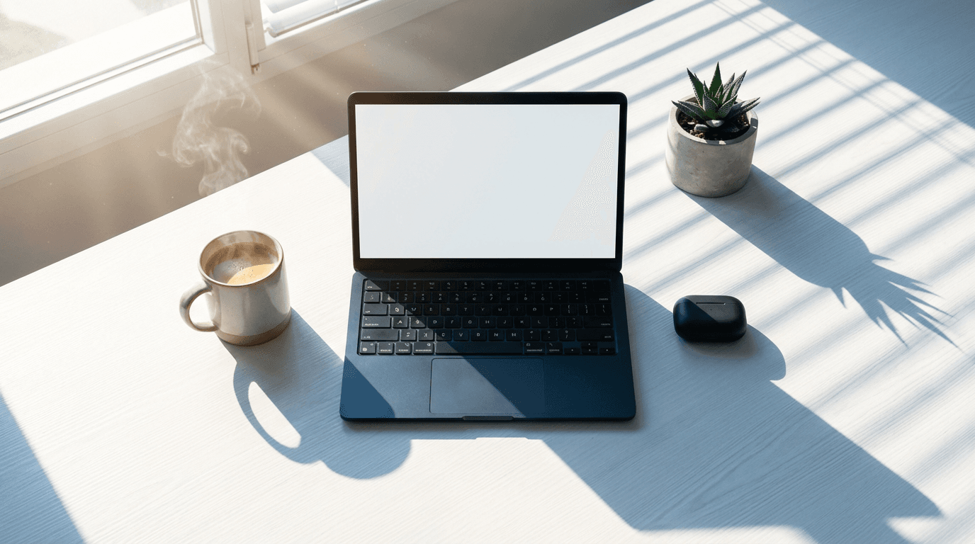 Support workspace with Salesforce interface, organized notes, and coffee, showing ongoing customer care