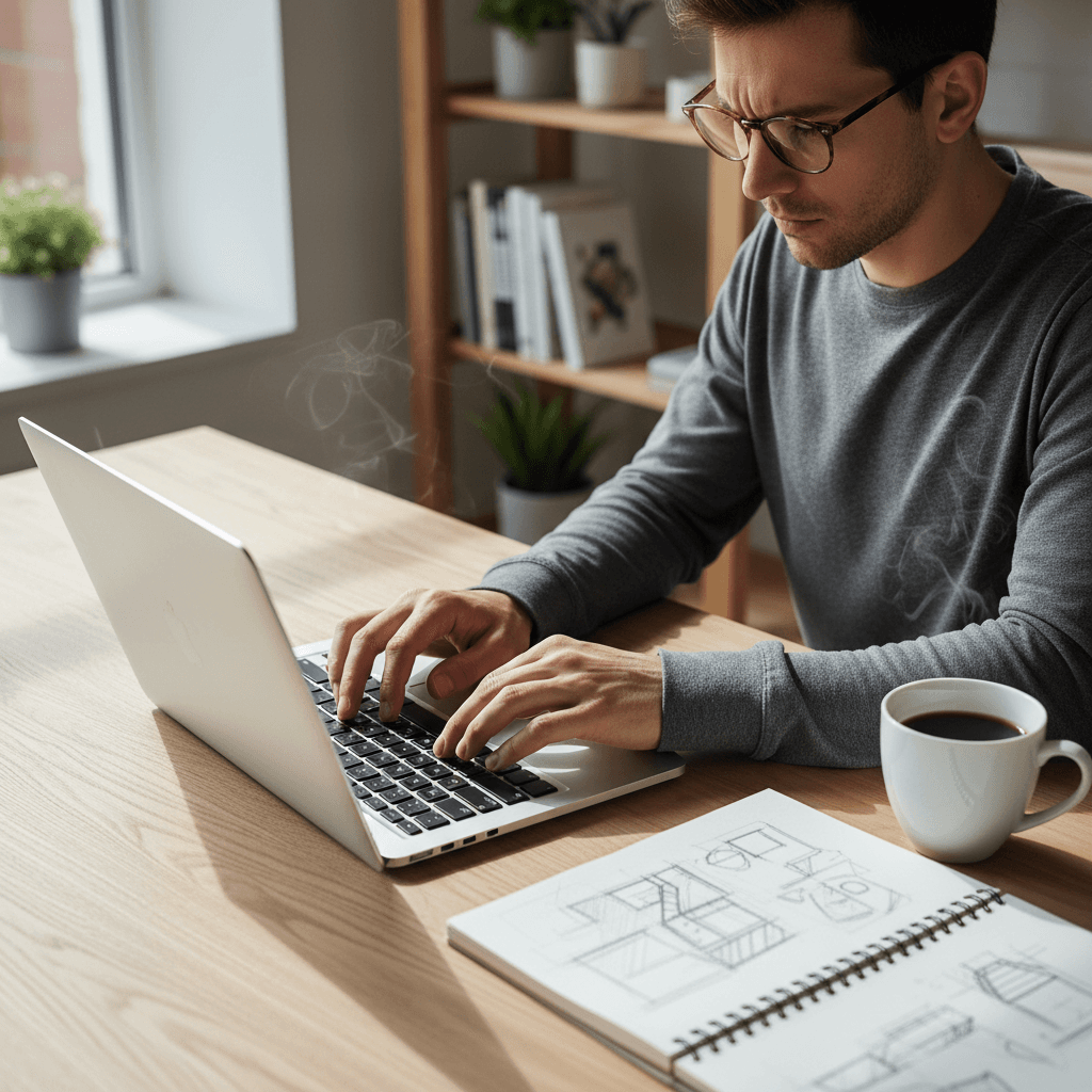 Nonprofit staff member working at a laptop in a mission-focused office setting