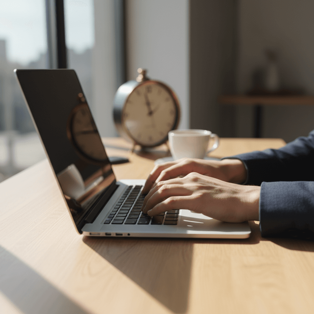 Hands working on a Salesforce dashboard with focused attention